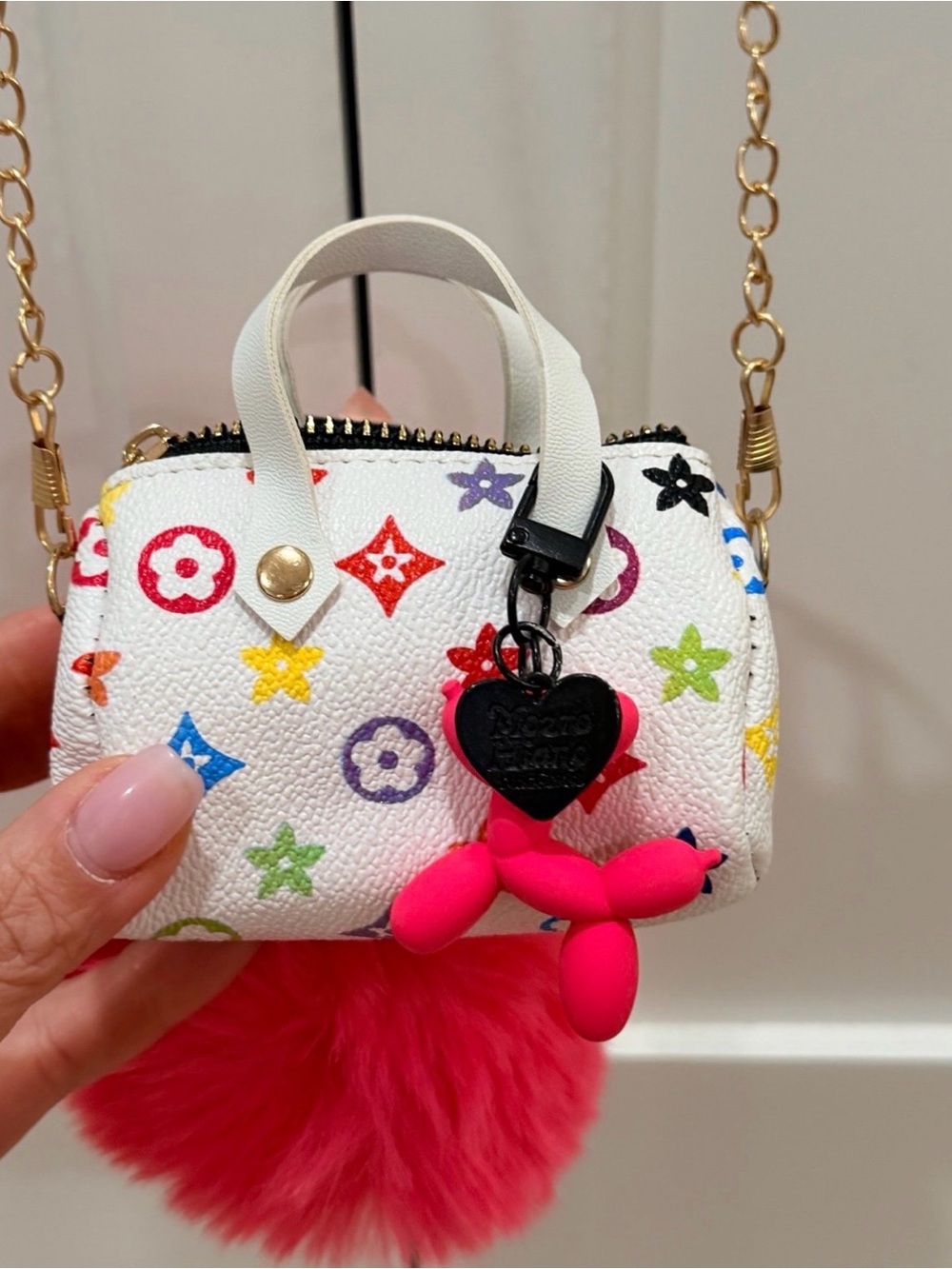 Mini Kawaii Purse Charm Crossbody Bag 🌈 Pom Pom + Puppy Charm - Picture 3 of 6